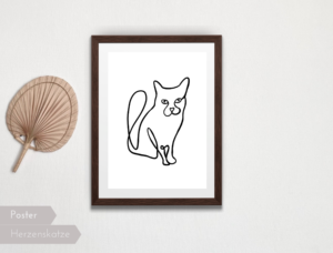 Das Katzenposter zeigt eine Line Art einer Katze mit einer Nase in Herzform.🐈 