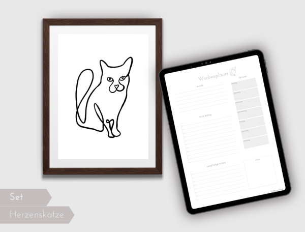 Das Katzenposter zeigt eine Line Art einer Katze mit einer Nase in Herzform.🐈 Der Wochenplaner ist undatiert, sodass du ihn auf ewig verwenden kannst. Er enthält Platz für eine ausführliche To-Do Liste, die dir bei der Organisation der Woche helfen soll.