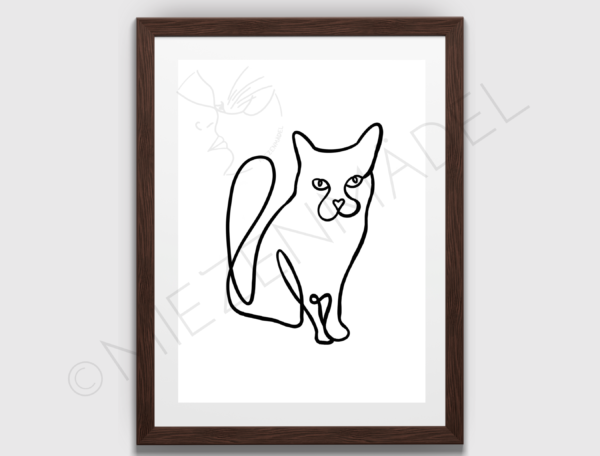 Das Katzenposter zeigt eine Line Art einer Katze mit einer Nase in Herzform.🐈 